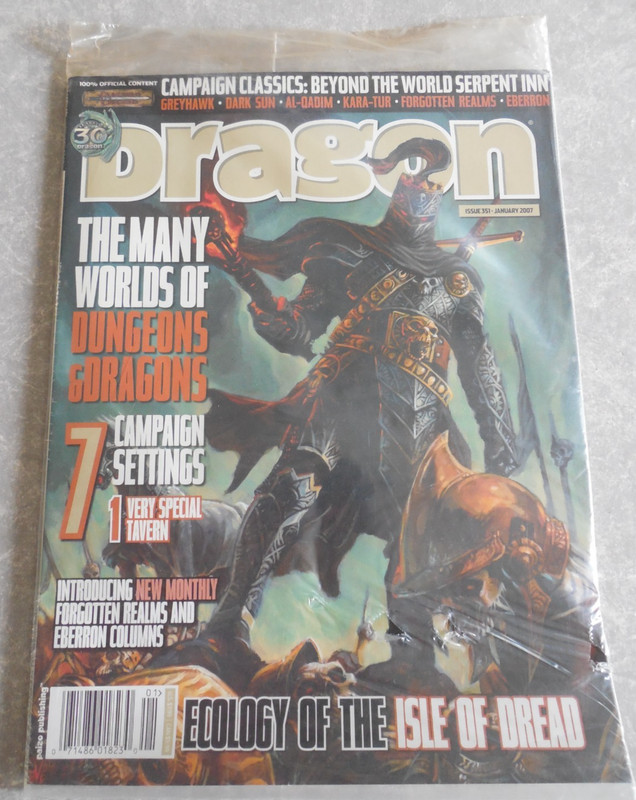 DRAGON Magazine #351, JANUARY 2007, AD&D, ISLE OF DREAD POSTER, NEW, SEALED COPY