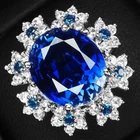925 Sterling Silver White Gold Halo Rings Glamorous Vivid Blue Sapphire 9.10Ct