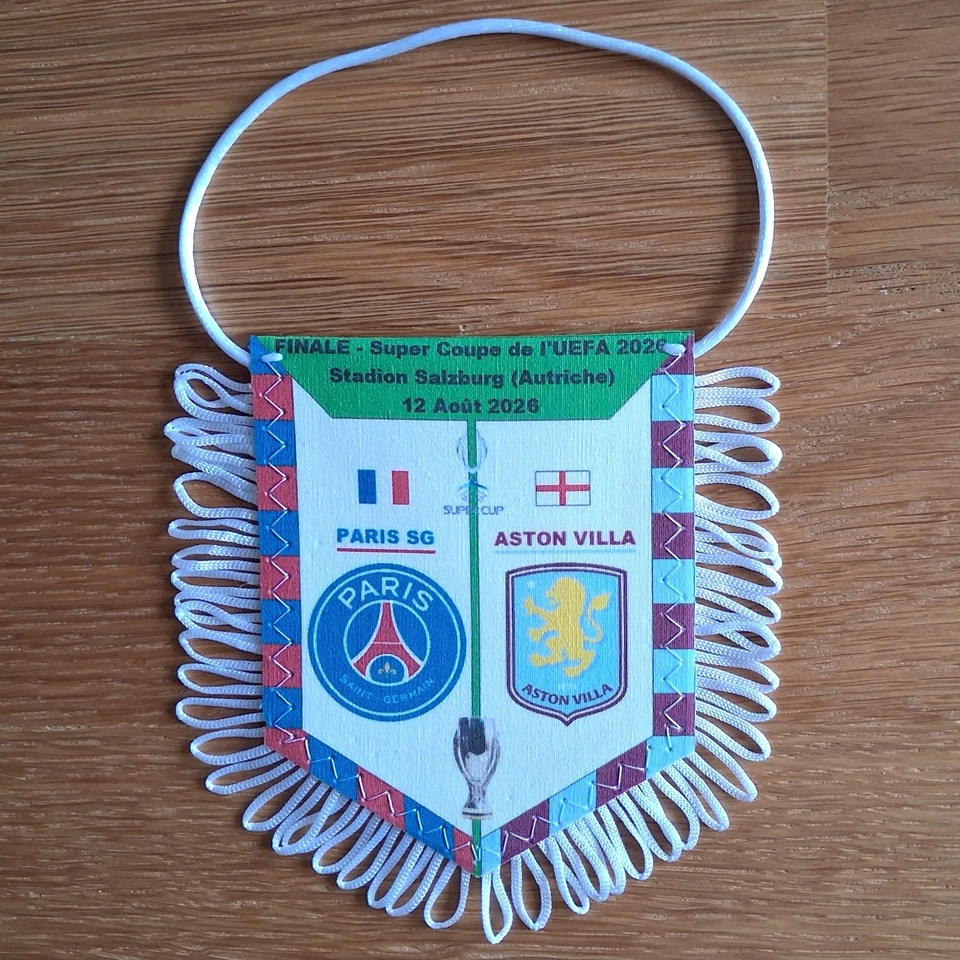 PARIS SG / ASTON VILLA (Finale 2026 Super Coupe UEFA) - Fanion en tissu, neuf - Photo 1/1
