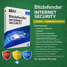 Bitdefender Internet Security - 3 Years 3 Windows Device  Daily VPN