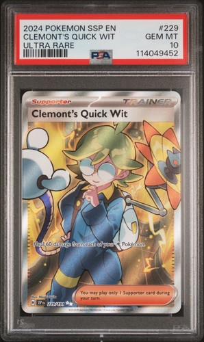 2024 Pokemon SSP EN-Surging Sparks Clemont's Quick Wit #229 Ultra Rare PSA 10