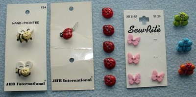 15 NOVELTY BUMBLE BEE LADYBUG & BUTTERFLY Insect BUTTONS NEW on Cards CUTE!