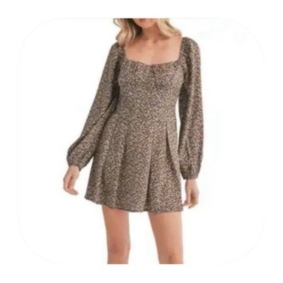 Lush S brown lilac floral long sleeve dress 