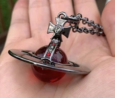 Vivienne Westwood Necklace Giant Extra Large Orb Gunmetal Red Chrystal Pendent N