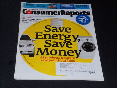 2008 OCTOBER CONSUMER REPORTS MAGAZINE - SAVE ENERGY & MONEY COVER - O 14882