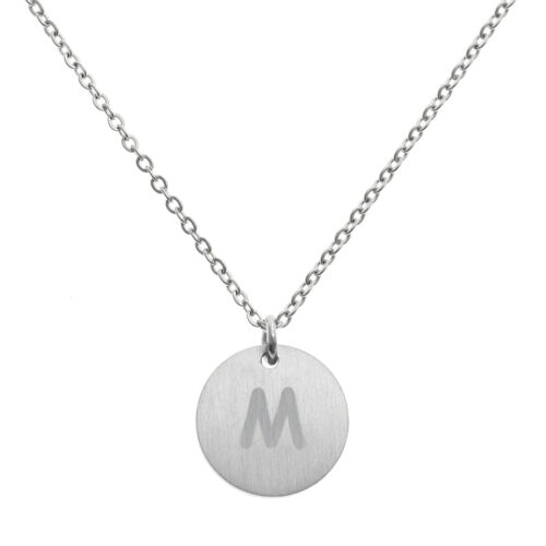 Collana catena ciondolo disco lettera iniziale metallo argento inciso 18,5in-2,5in - Foto 25 di 38