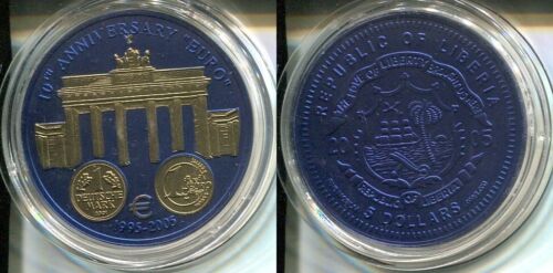 LIBERIA 2005 - 5 Dollars in Niob mit Goldapplikation, hgh - BERLIN Brandenburger - Bild 1 von 1