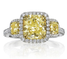 Lab-Created Canary Yellow Citrine  White Diamonds Three Stone Engagement Ring