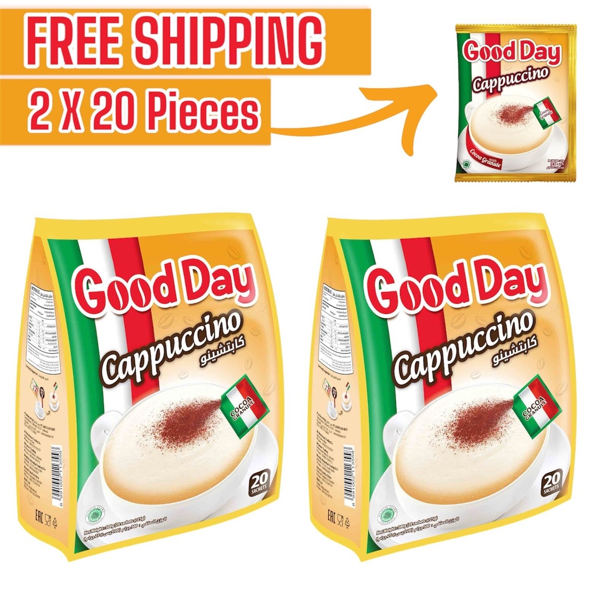2X Good Day Cappuccino Instant Coffee 20 x25g Sachet Halal