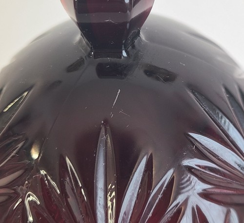 Vtg Cristal d'Arques Ruby Red Cut Glass Egg Shaped Pedestal Candy Dish with Lid - Picture 4 of 9