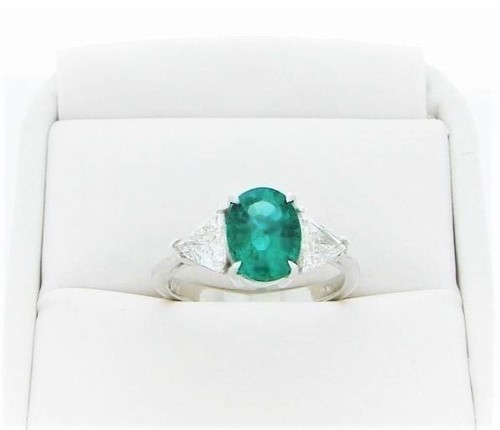 PLATINUM DIAMOND COLOMBIAN EMERALD ENGAGEMENT RING DESIGNER CERT - Picture 2 of 3