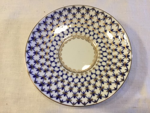 Lomonosov Imperial Porcelain 22k Gold & Cobalt Net Espresso Coffee Cup & Saucer - Picture 10 of 11