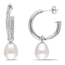 Orecchini in argento 925 con zirconi a cerchi con perla pendente