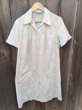 Vintage Floral House Dress Robe Muu Muu Nightgown Pearl Snap Up Pockets M