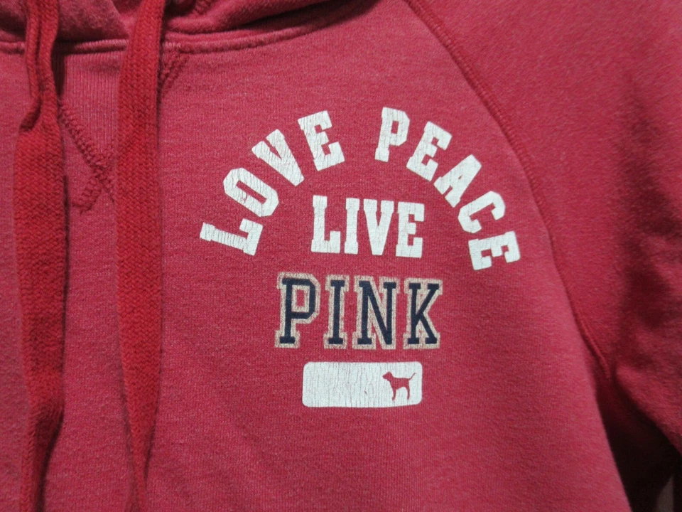 Sudadera con capucha Pink By Victoria's Secret XL roja Peace Love Live rosa manga 3/4 Foto 3 de 4