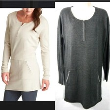 Athleta Charcoal Grey Azalia 1/4 Zip Knit Long Sleeve Sweater Tunic Dress M