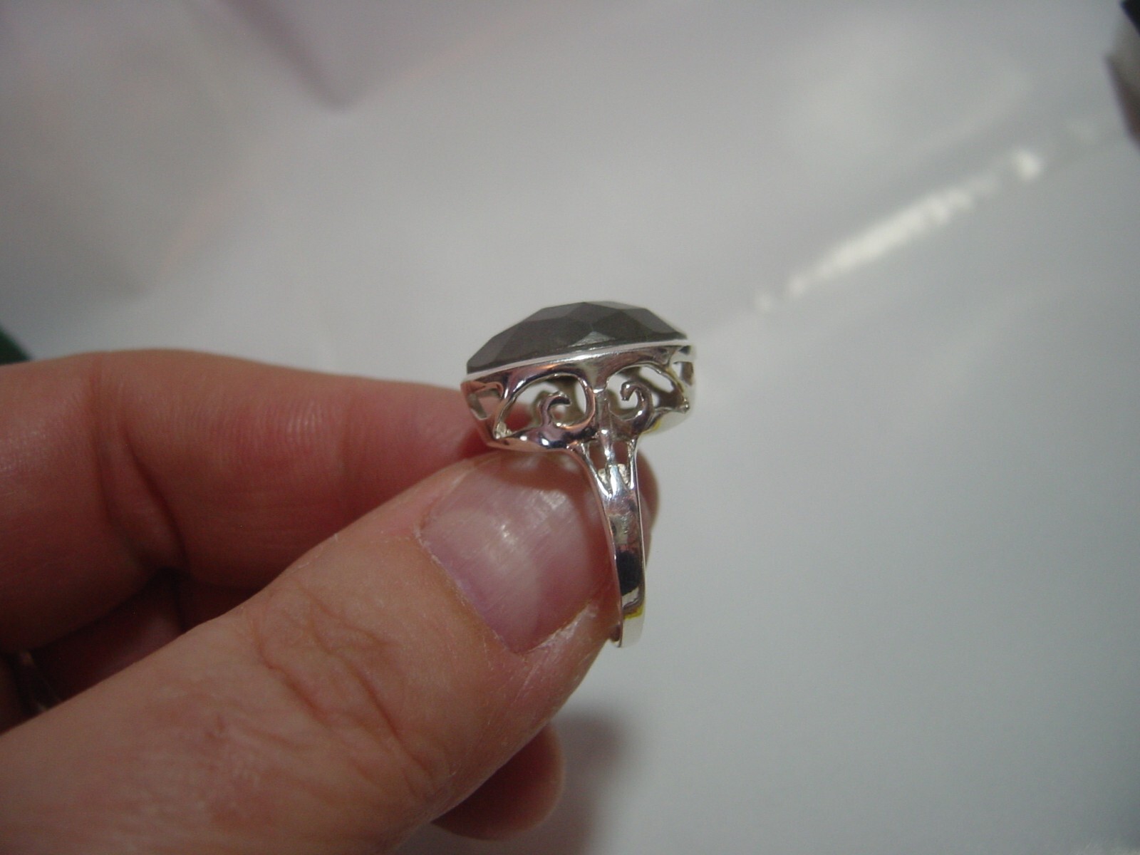 VINTAGE LARGE SOLID SILVER RING-SUPERB RAINBOW LA… - image 8