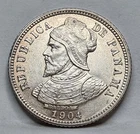 PANAMA Silver 10 Centesimos 1904 AU UNC Conquistador Balboa Eagle Scarce #A81