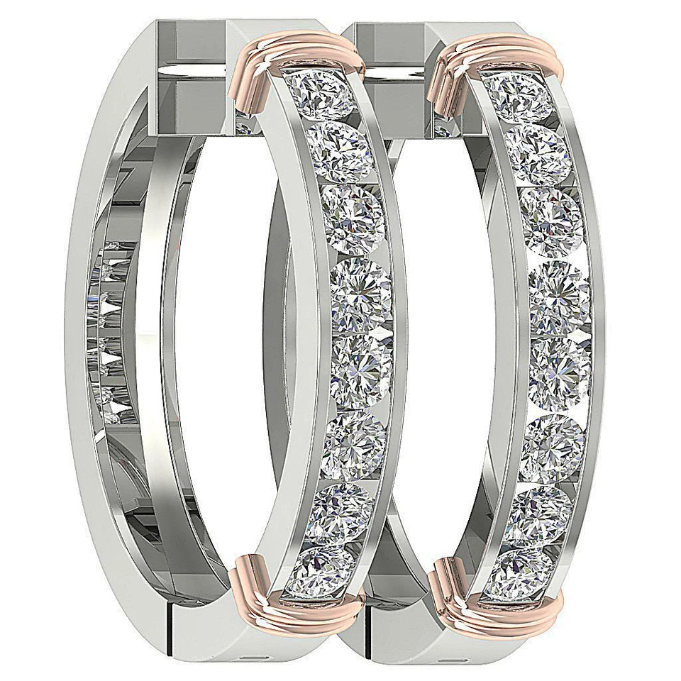 Hoops Earrings SI1 G 1.85Ct Round Diamond 14K White Gold 1.00 Inch Channel Set - Image 3 of 4