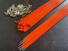 Bicycle Spokes & Nipples - 14G Stainless Steel - ORANGE (CHOOSE LENGTH)