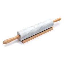 Fox Run Polished Marble Rolling Pin with Wooden Cradle, 10" Barrel, White (4050)