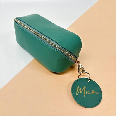 Kleine offene flache Kosmetiktasche mit personalisiertem Taschenanhänger | Muttertagsgeschenk