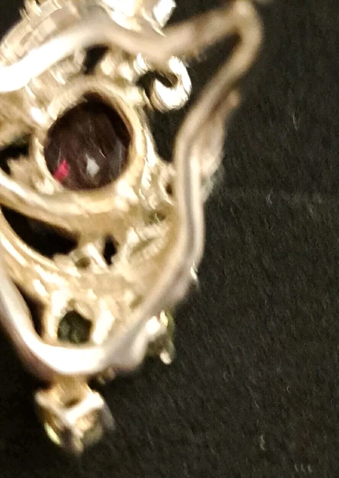 925Silber Ring gr7,5/Edelstein echt,Granat,Peridot CromDiop14k weiß Vergoldung . - Bild 3 von 4