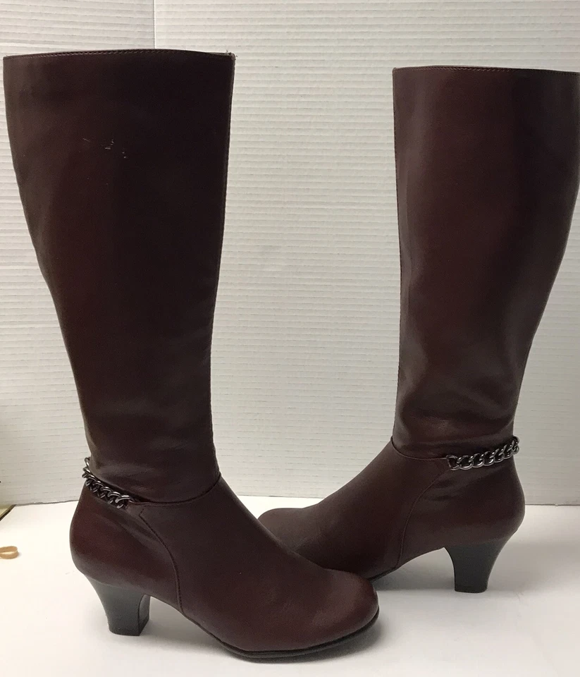 气溶胶 尺寸 7M 勃艮第及膝添加弹力小腿素食皮靴 — 第 2/4 张图片