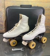 Riedell White Quad Roller Skates Size 7 with Vintage Carrying Case