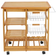 Portable Wood Kitchen Island Cart Trolley Rolling Storage 2 Baskets 2 Drawer