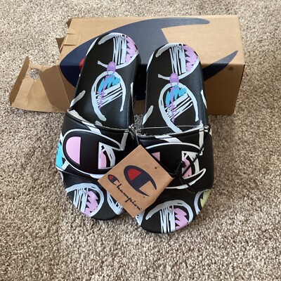 Champion Slides IPO Black Pink Blue YOUTH US Size NEW