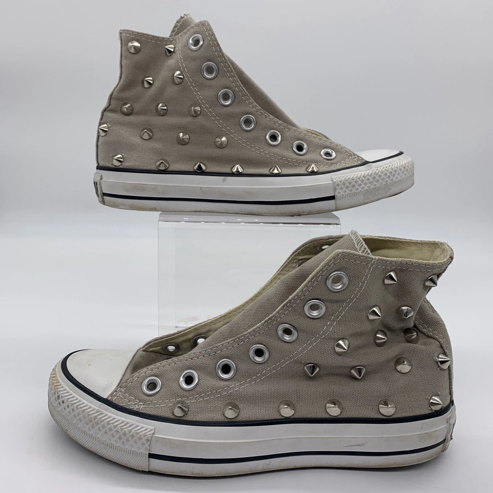 Converse All Star alte borchie punte grigio bianco uomo 3 donna 5 mandrini leggi