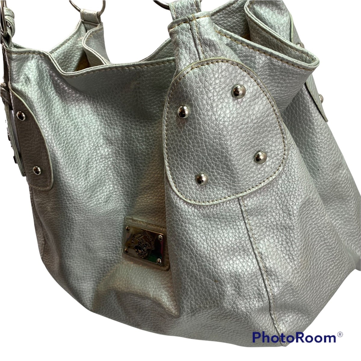 Beverly Hills Polo Club Hobo Shoulder Bag Metallic Silver Faux