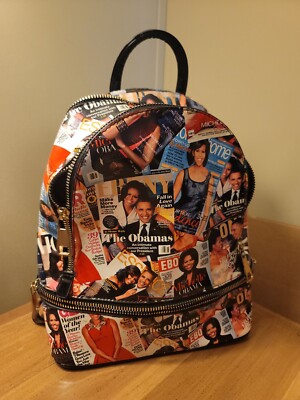 ? New~ Obama Magazine Print Collection Flap Backpack + Wallet michelle obama backpack > Boutique Handbags > Mezon Handbags main image 4