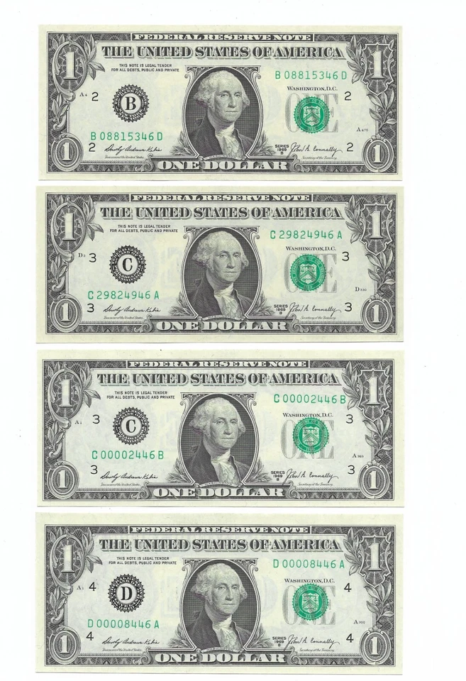 1969B $1 conjunto completo de blocos regulares. 23 notas não circuladas. Serial #s End 46 - Imagem 3 de 4
