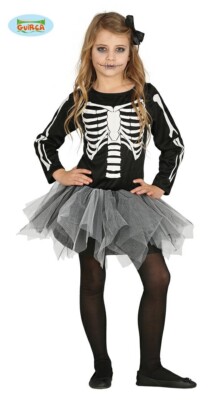 Vestito di Halloween da bambina d scheletro De Luxe
