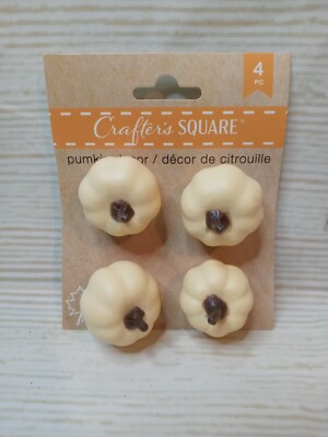 New Set of 4 MINI Fall Creamy Off White Pumpkins Wreath Decor Filler Crafts Ties