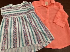 Lot 2 Girls Sz 6 Peach LS Dress Shirt Arizona Short Cap Sleeve White Peach Teal