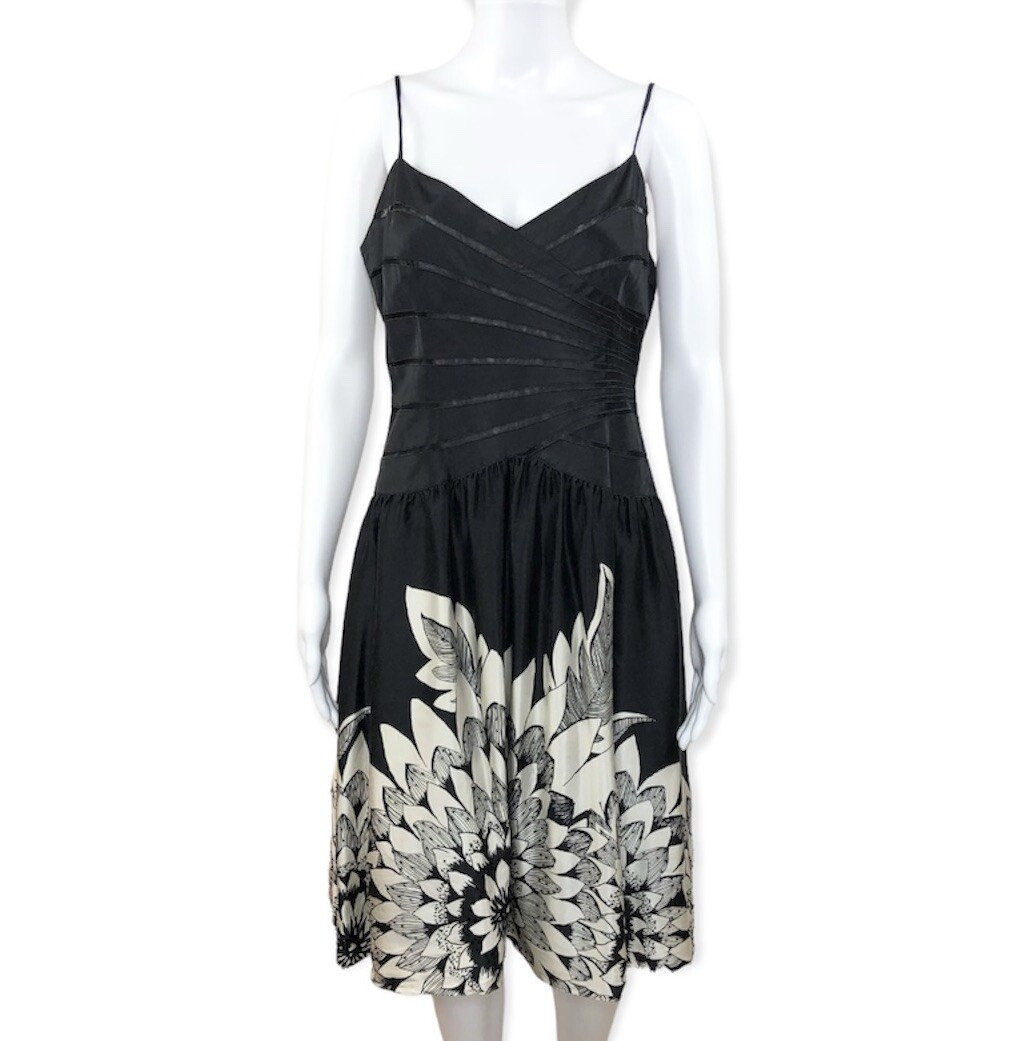 adrianna papell black white dress Silk Beaded Sleeveless Fit & Flare Size 8 Ebay
