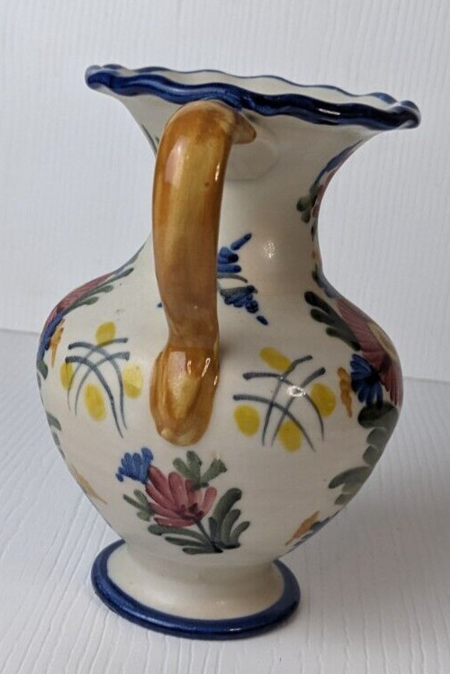 vintage floral vase two handles signed Flaera Espana Spanish