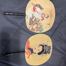 VINTAGE Handmade Japanese Silk Fans - Set Of 2