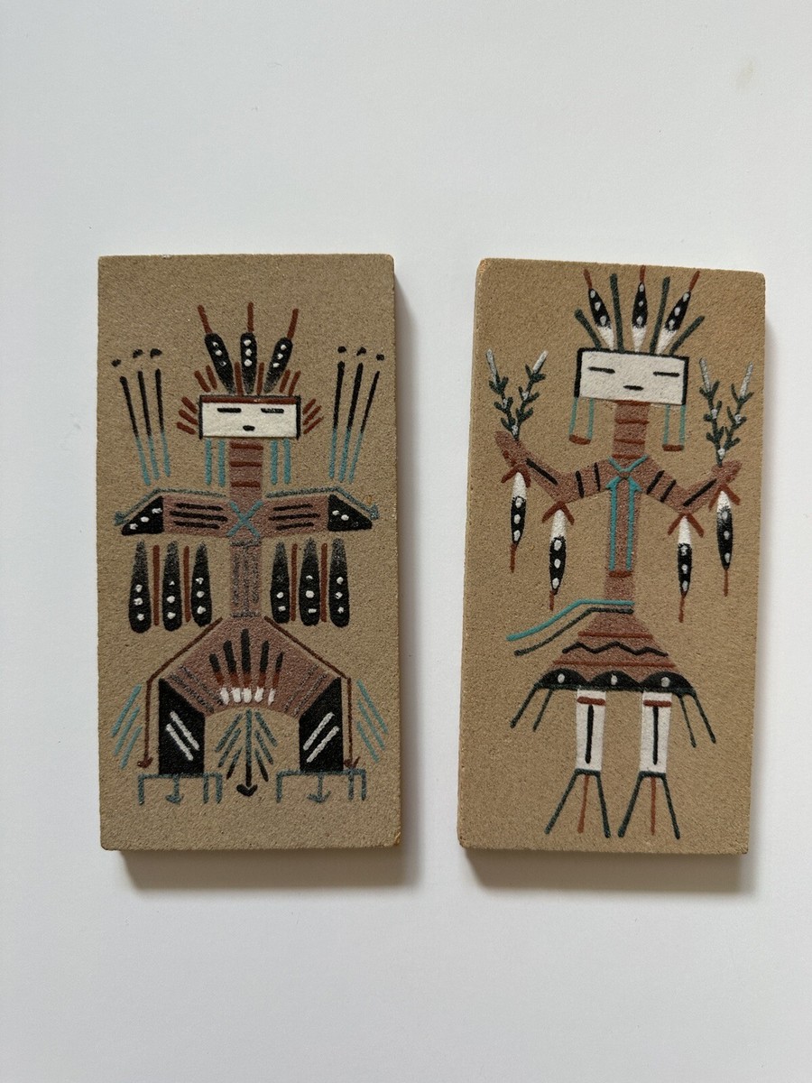 ★NAVAJO SANDPAINTING VINTAGE ART ナバホ族 砂絵 Vintage Navajo Native American Sand Painting Indian Art Tile