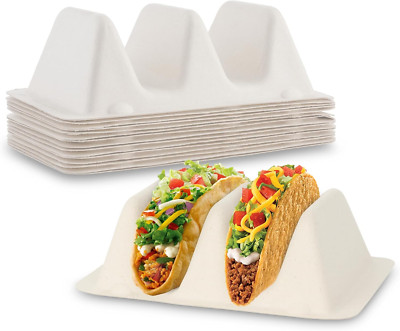 Pulp Fiber Taco Container 7'' X 4.25'' X 2'' - 2 Compartments Taco Holder - Pack of