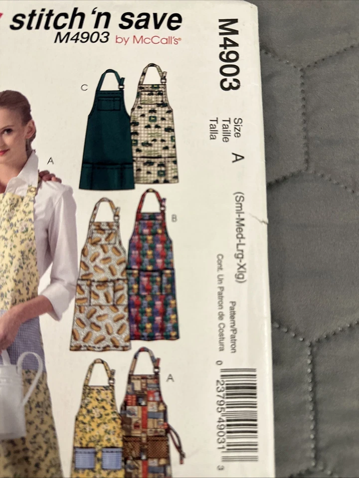 McCall's Easy Stitch 'n Save 4903 Aprons in 3 Styles Unisex S-XL Pattern Uncut - Image 3 of 4