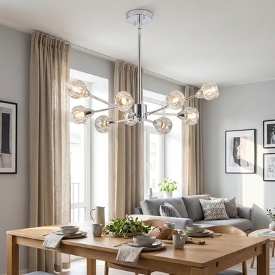 28'' Crystal Chandelier Modern Chrome Sputnik Pendant 9 Light Kitchen Fixture UL