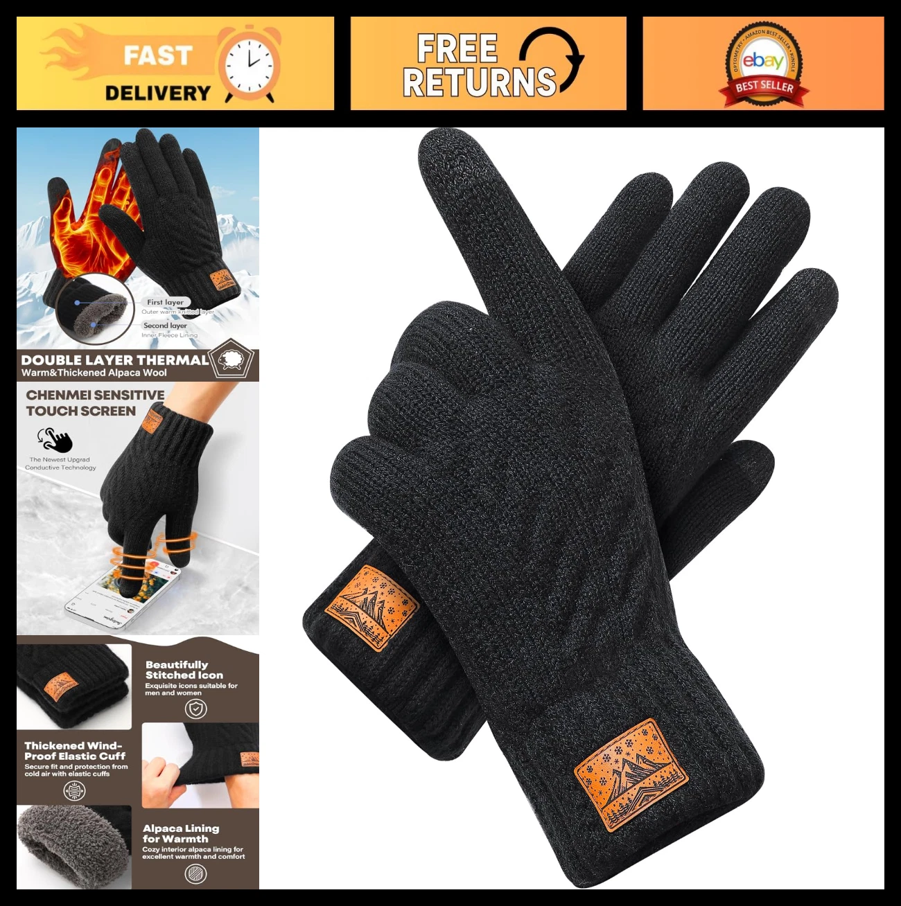 Warm Touchscreen Winter Gloves for Men & Women - Wool Knit Thermal Driving Texti