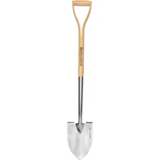 Round Point Gardening Shovel with Wood D-Handle, 40.98 Inch Stainless Steel