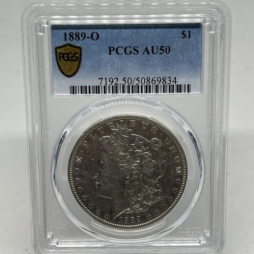 1889 O $1 MORGAN SILVER DOLLAR PCGS AU 50 AU50 with Gold Shield