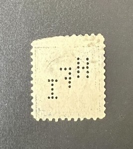 US Perfin Stamp Franklin 20c Hartford Fire Insurance Company Rated E