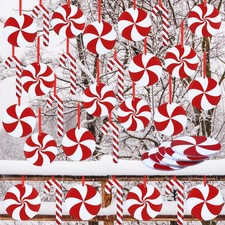 Soaoo 30 Pcs Outdoor Christmas Candy Cane Decorations Hanging Peppermint Chri...